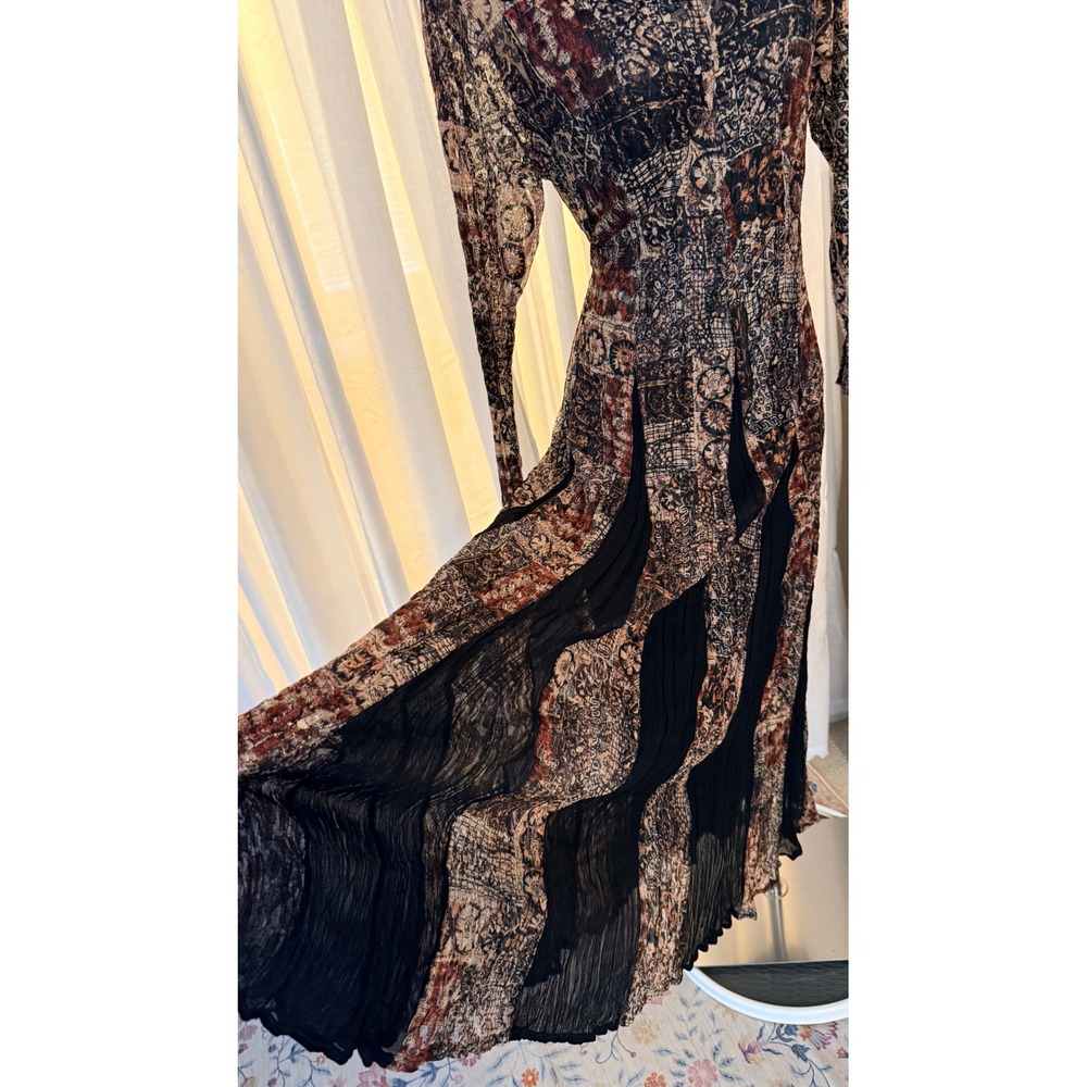Nostalgia Vintage Whimsigoth Maxi Dress Brown Black Lace Patchwork Print Medium - Picture 4 of 16